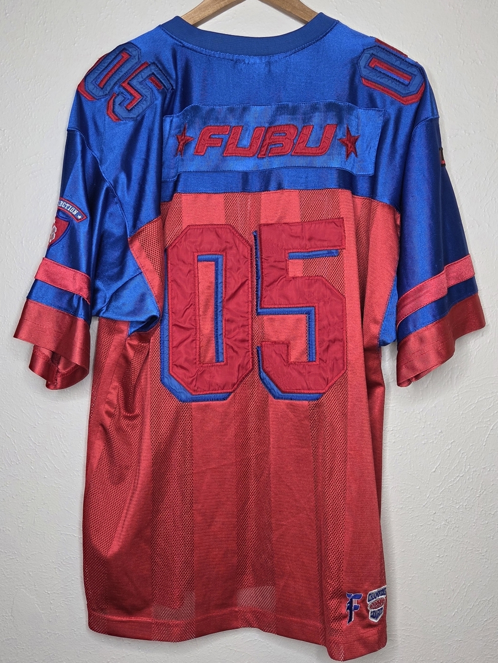 Vintage FUBU Football Jersey Mens Red Blue 90s Y2K Hip Hop Streetwear Oversized